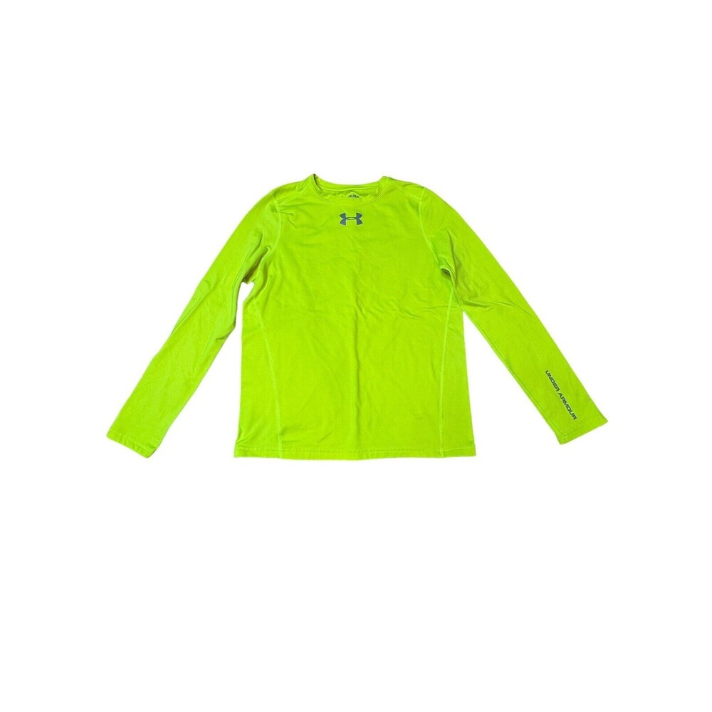 Under Armour Boy's Fluorescent Yellow Fitted Coldgear Shirt Size Youth XL GUC
